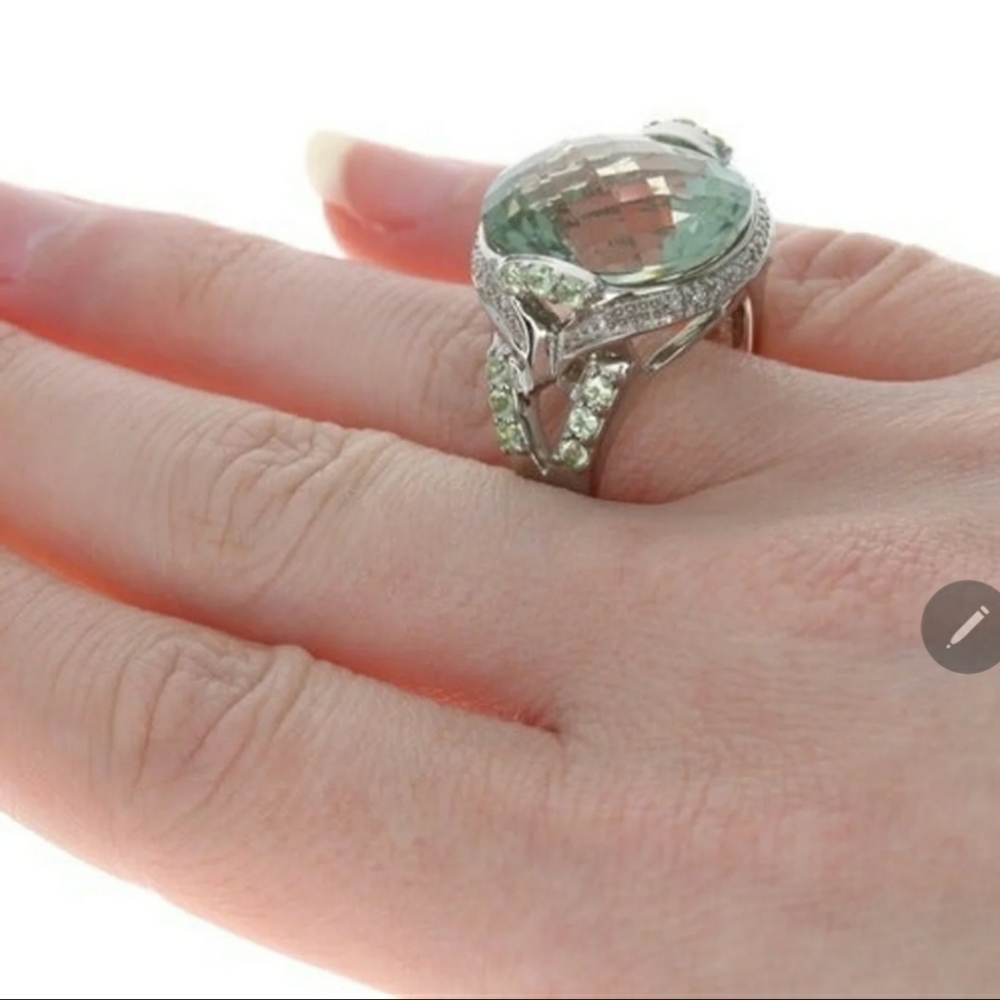 Silver Amethyst, Peridot & Diamond Ring